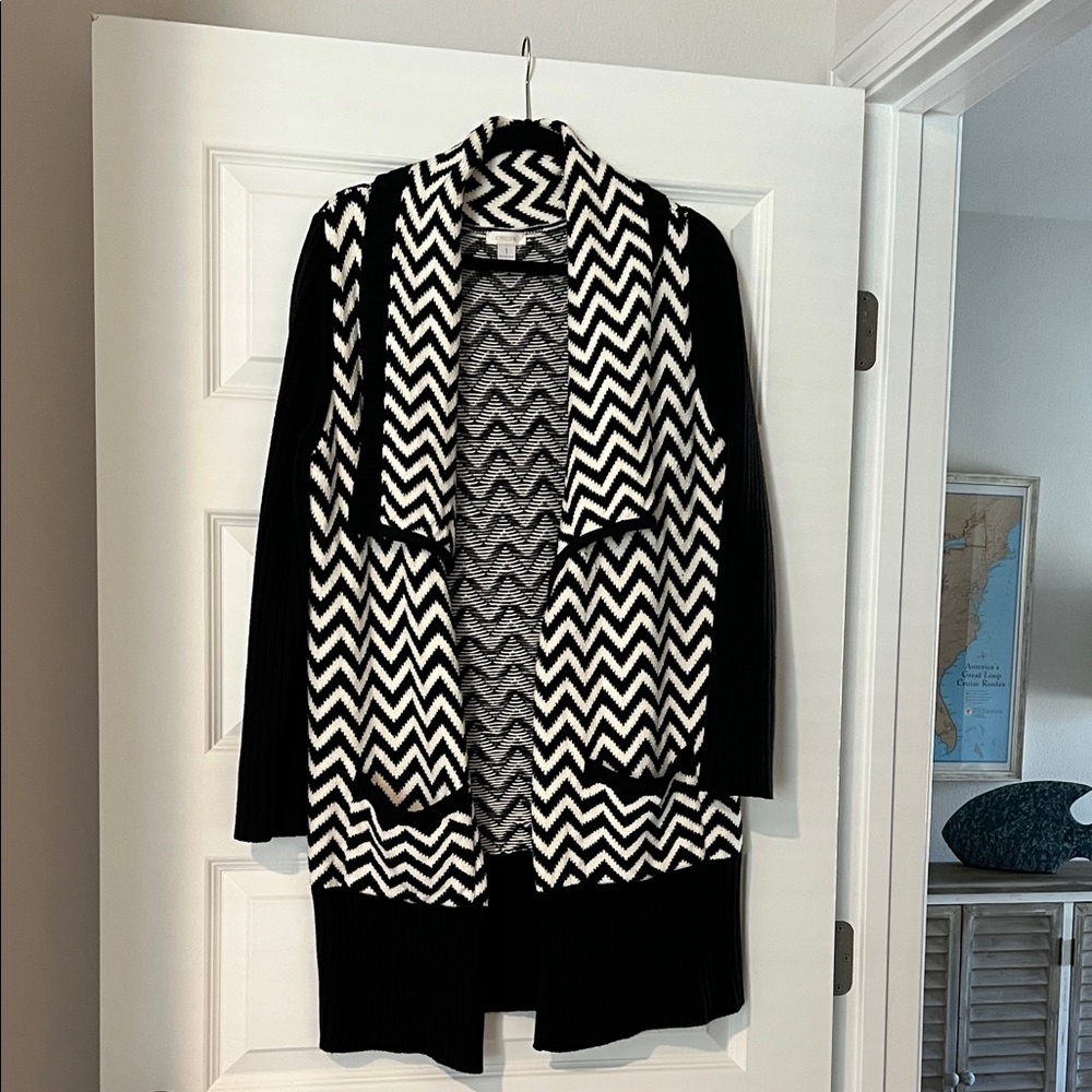 Chico's Black and White Chevron Cardigan